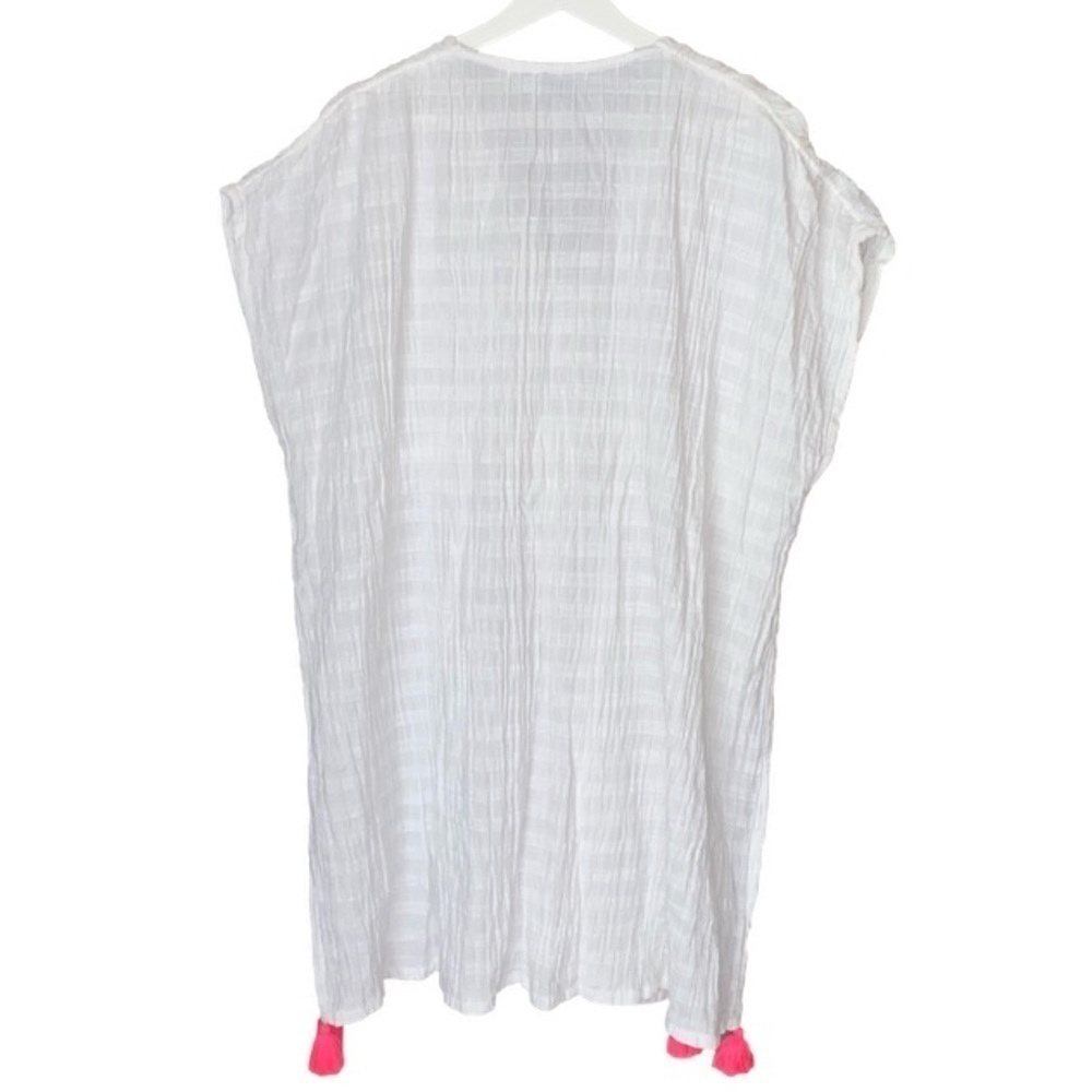 AERIE Coverup Beach Pool Oversized Drawstring Pink Tassels White Womens XS-S - Picture 3 of 12